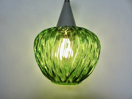 Image 1 of Suspension " Targetti Sankey " Italy En Verre Soufflé Vert Années 70