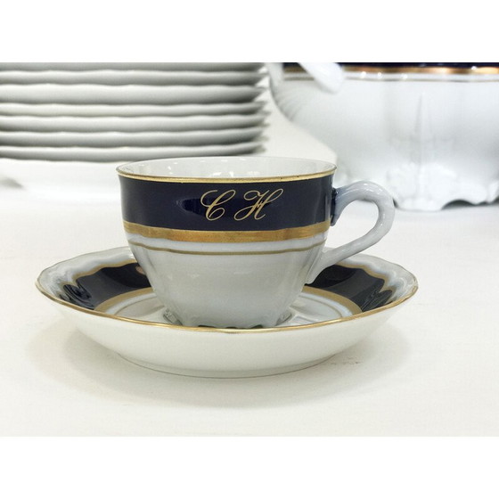 Image 1 of Service de table vintage en porcelaine, or et cobalt 1980