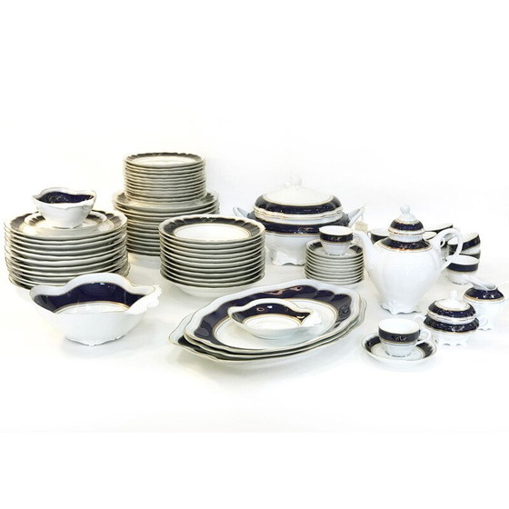 Image 1 of Service de table vintage en porcelaine, or et cobalt 1980