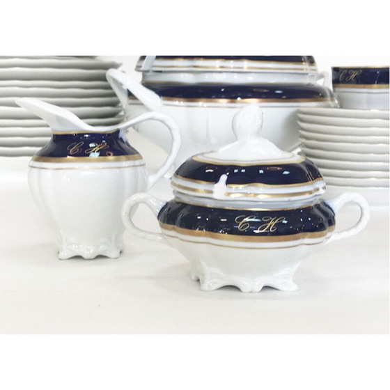 Image 1 of Service de table vintage en porcelaine, or et cobalt 1980