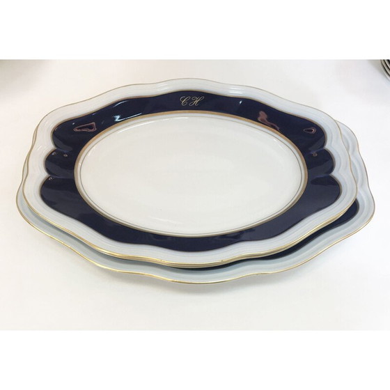 Image 1 of Service de table vintage en porcelaine, or et cobalt 1980
