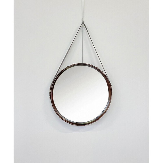 Image 1 of Miroir en cuir italien du milieu du siècle, années 1950