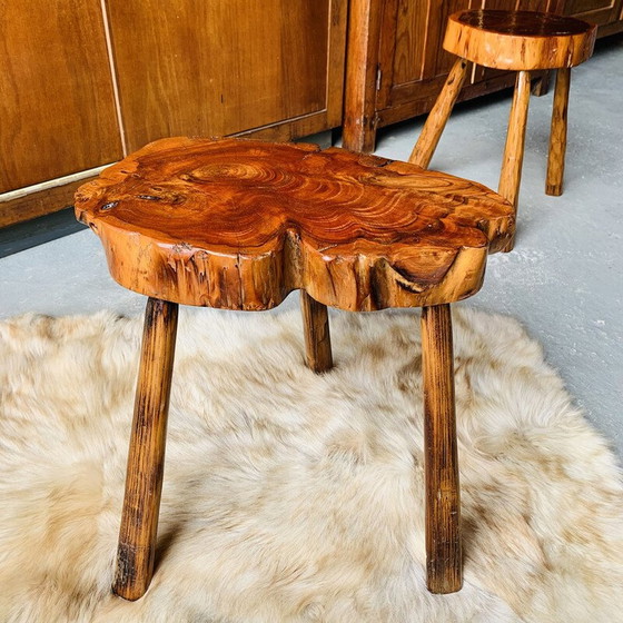 Image 1 of Ensemble de 7 tabourets en bois vintage avec table basse