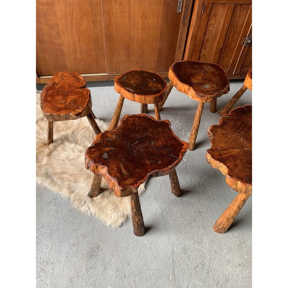 Image 1 of Ensemble de 7 tabourets en bois vintage avec table basse