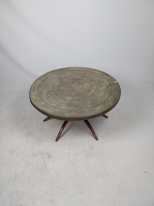 1 X Table basse ronde en forme d'araignée avec plateau en cuivre 85Cm