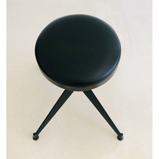 Tabouret réglable vintage en skaï noir, Italie 1980