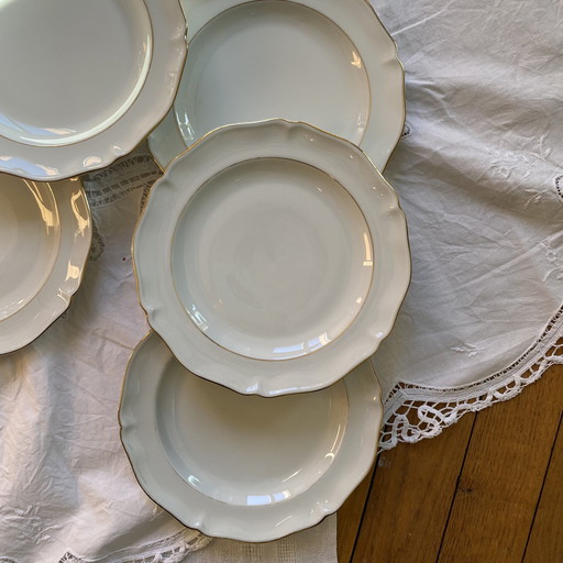 Lot De 6 Assiettes À Dessert Limoges Porcelaine Blanche Et Dorure Ancienne Manufacture Royale