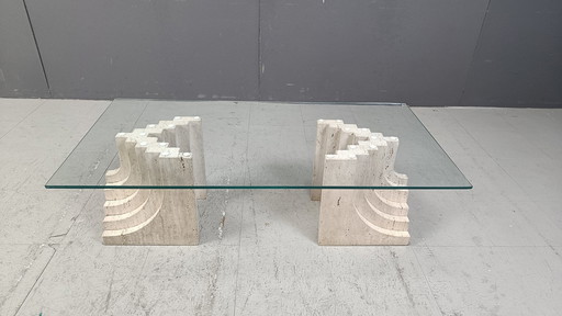 Table basse vintage en travertin, 1970