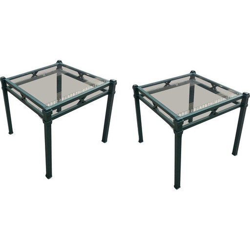 Paire de tables d'appoint vintage en verre et fer par Pierre Vandel