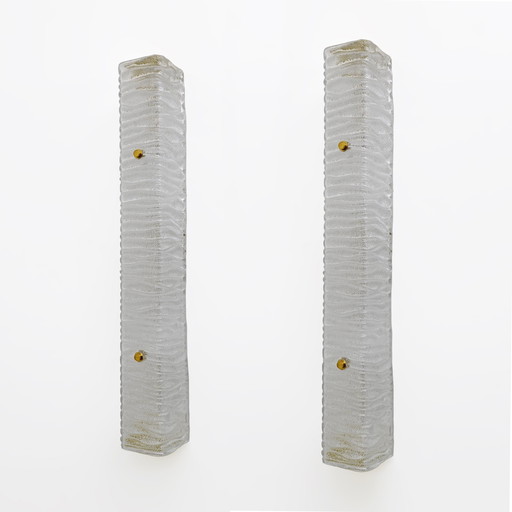 Paire d'appliques en laiton et verre de Murano texturé de style Art Déco