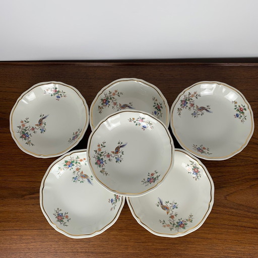 Ensemble de 6 assiettes creuses modèle "Chantilly" par Longchamp, 1950/60