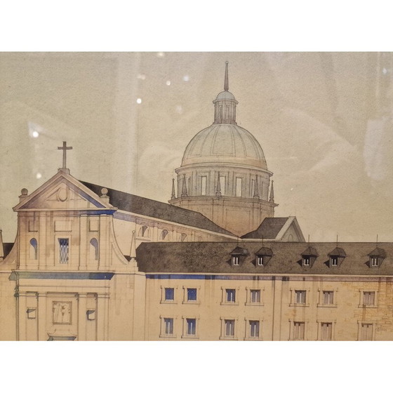 Image 1 of Peinture vintage "Elévation du projet architectural" par Luis Cervera Vera, 1970