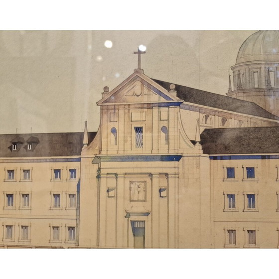 Image 1 of Peinture vintage "Elévation du projet architectural" par Luis Cervera Vera, 1970