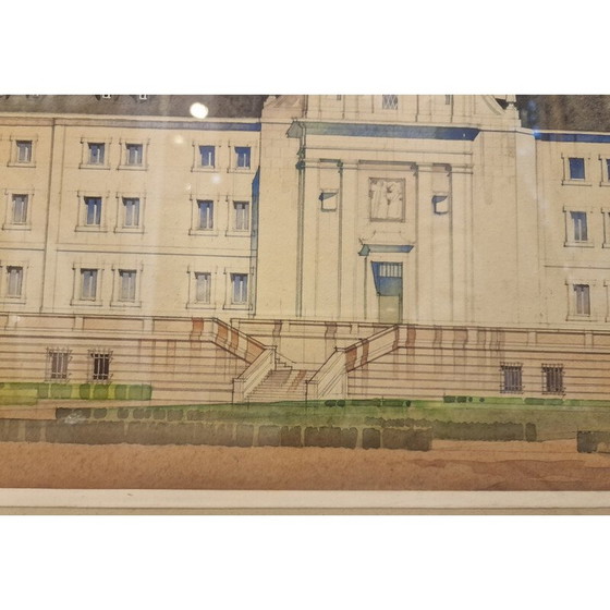 Image 1 of Peinture vintage "Elévation du projet architectural" par Luis Cervera Vera, 1970