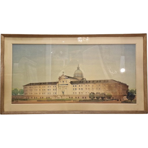 Peinture vintage "Elévation du projet architectural" par Luis Cervera Vera, 1970