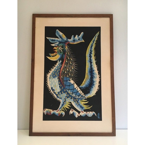 Image 1 of Impression vintage représentant un coq par Jean Lurçat, France 1970