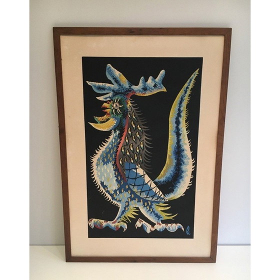 Image 1 of Impression vintage représentant un coq par Jean Lurçat, France 1970