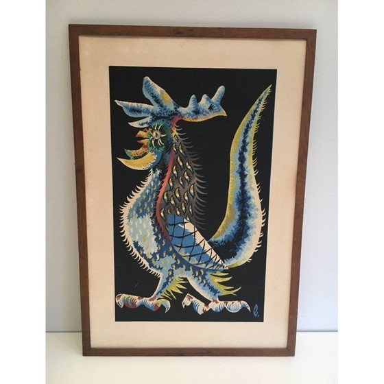 Image 1 of Impression vintage représentant un coq par Jean Lurçat, France 1970