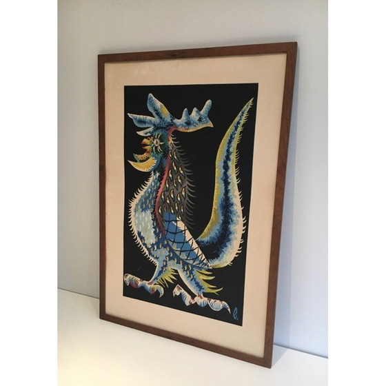 Image 1 of Impression vintage représentant un coq par Jean Lurçat, France 1970