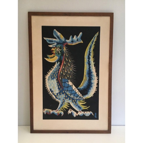 Image 1 of Impression vintage représentant un coq par Jean Lurçat, France 1970
