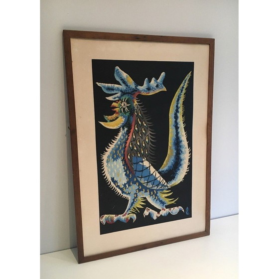 Image 1 of Impression vintage représentant un coq par Jean Lurçat, France 1970