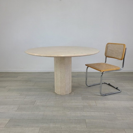 Image 1 of Table de salle à manger ronde en travertin par Jean Charles pour Roche Bobois, 1970