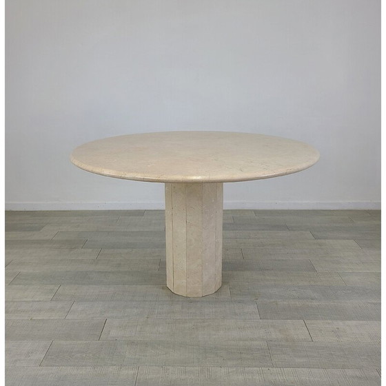 Image 1 of Table de salle à manger ronde en travertin par Jean Charles pour Roche Bobois, 1970