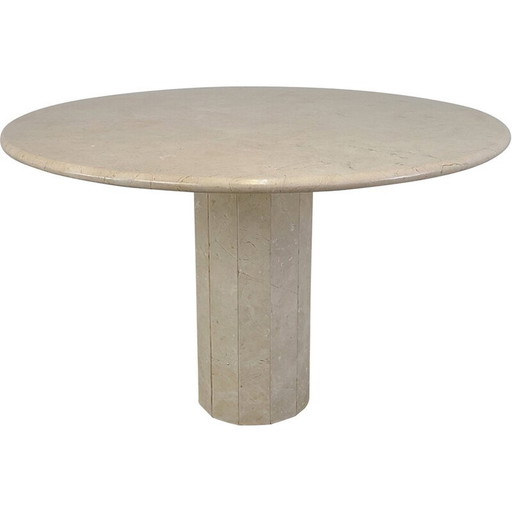 Table de salle à manger ronde en travertin par Jean Charles pour Roche Bobois, 1970