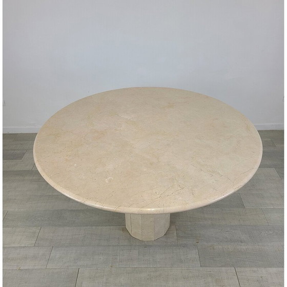 Image 1 of Table de salle à manger ronde en travertin par Jean Charles pour Roche Bobois, 1970