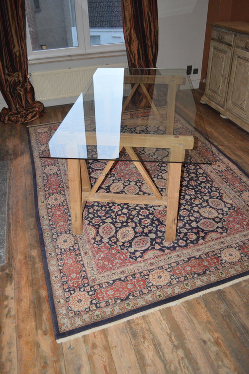 Table en verre avec arbres en bois de qualité