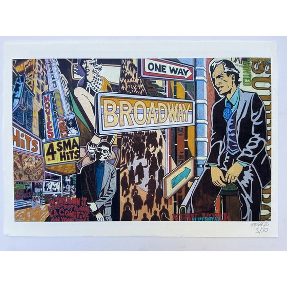 Image 1 of Lithographie vintage de Broadway par Marc Ferrero