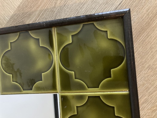 Miroir des années 1970 carreaux de céramique avec cadre en bois