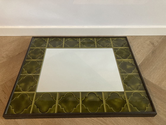 Image 1 of Miroir des années 1970 carreaux de céramique avec cadre en bois