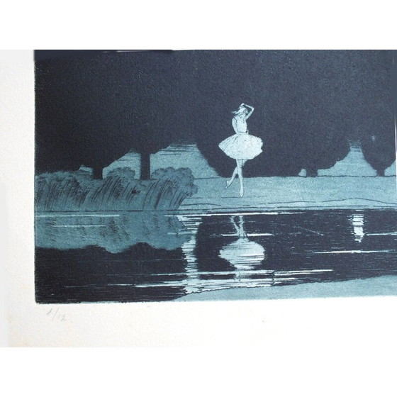 Image 1 of Gravure à l'aquatinte du Lac des cygnes vintage par Sir Claude Francis Barry, 1900