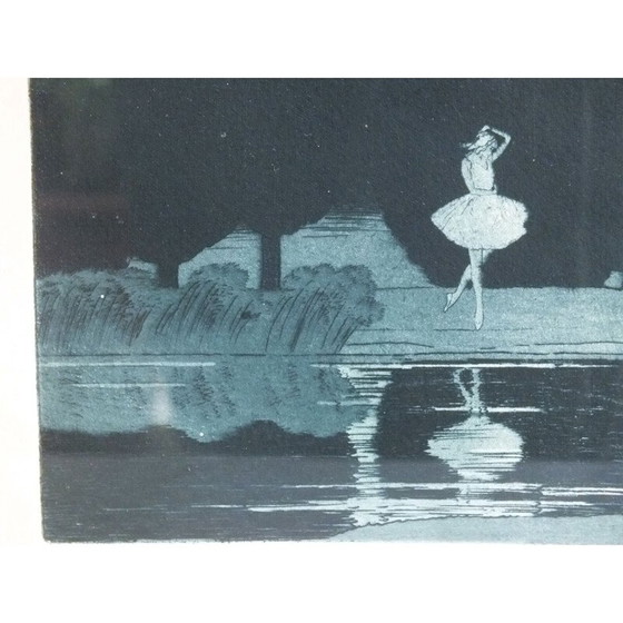 Image 1 of Gravure à l'aquatinte du Lac des cygnes vintage par Sir Claude Francis Barry, 1900