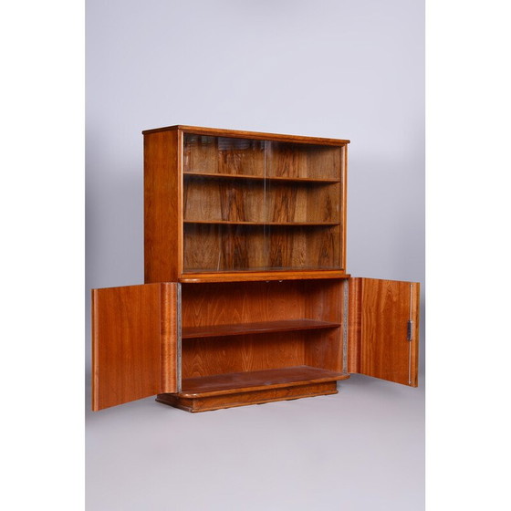 Image 1 of Bibliothèque Art déco vintage en noyer, Tchécoslovaquie, années 1950