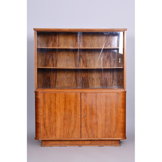 Image 1 of Bibliothèque Art déco vintage en noyer, Tchécoslovaquie, années 1950