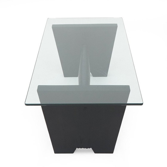 Image 1 of Table basse vintage avec plateau en verre et structure en bois teinté noir, années 1930