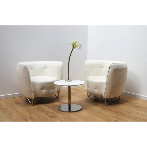 Image 1 of Paire de fauteuils Maybe vintage en métal chromé et similicuir blanc pour Cotta