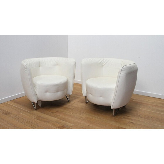 Image 1 of Paire de fauteuils Maybe vintage en métal chromé et similicuir blanc pour Cotta
