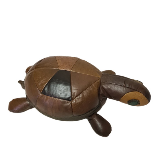 Image 1 of Pouf en cuir patchwork de tortue, années 60/70