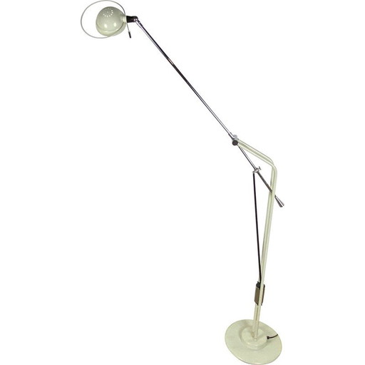 Lampadaire vintage avec contrepoids chromé et métal peint en blanc, 1970