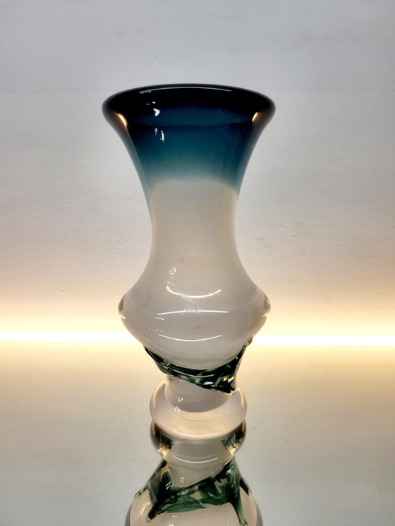 Image 1 of Val Saint Lambert Studio Cristal Vase sur pied, signé, Hatch, 1980