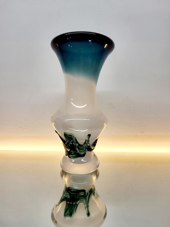 Image 1 of Val Saint Lambert Studio Cristal Vase sur pied, signé, Hatch, 1980