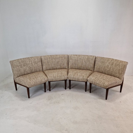 Image 1 of Ensemble de 4 chaises vintage en teck et tissu, Danemark 1960