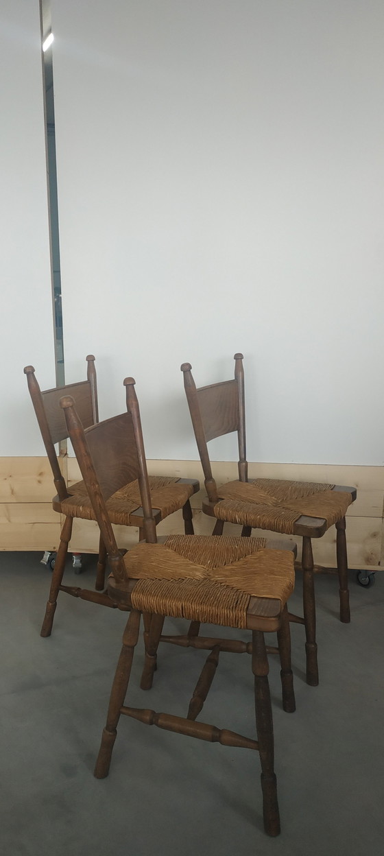 3X Chaises de salle à manger uniques en osier brutaliste des années 50-60 – Wood, Wicker (photo 6 of 6)