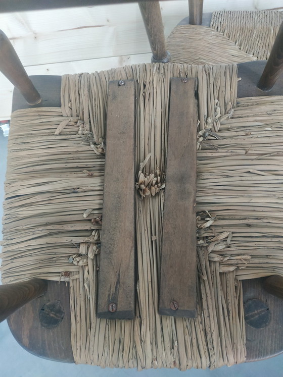 3X Chaises de salle à manger uniques en osier brutaliste des années 50-60 – Wood, Wicker (photo 5 of 6)