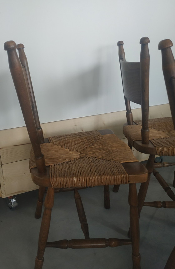 3X Chaises de salle à manger uniques en osier brutaliste des années 50-60 – Wood, Wicker (photo 3 of 6)
