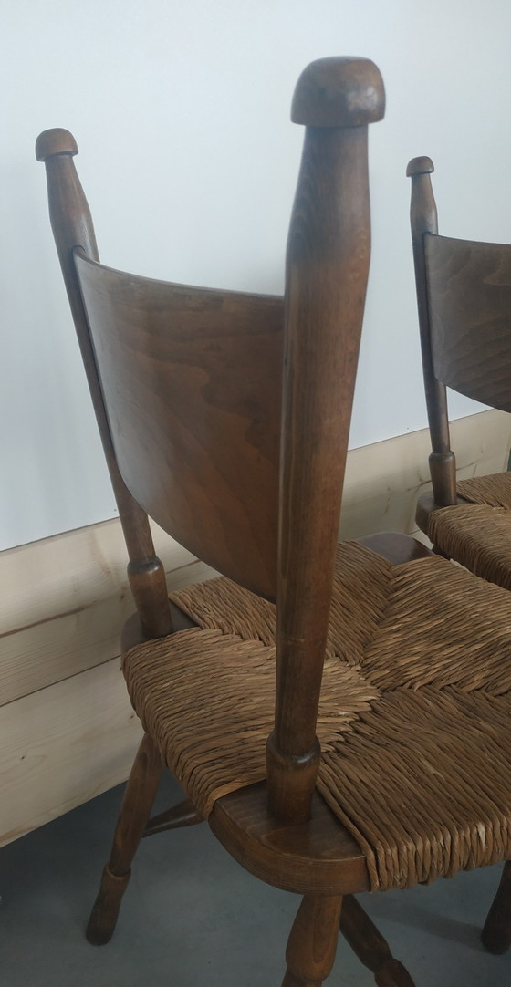 3X Chaises de salle à manger uniques en osier brutaliste des années 50-60 – Wood, Wicker (photo 4 of 6)
