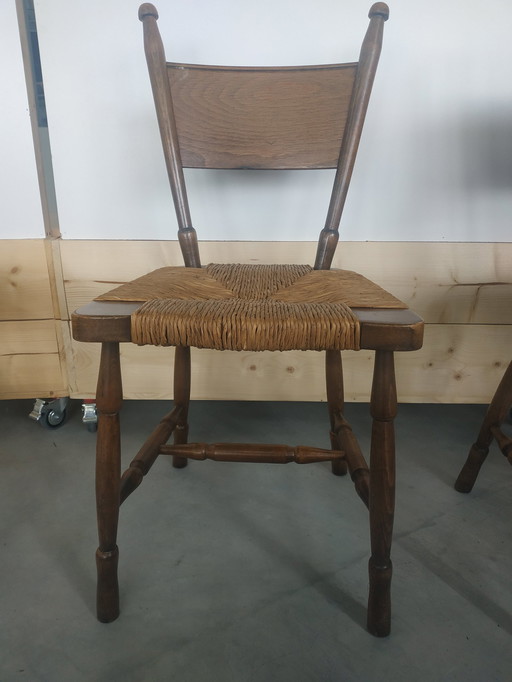 3X Chaises de salle à manger uniques en osier brutaliste des années 50-60